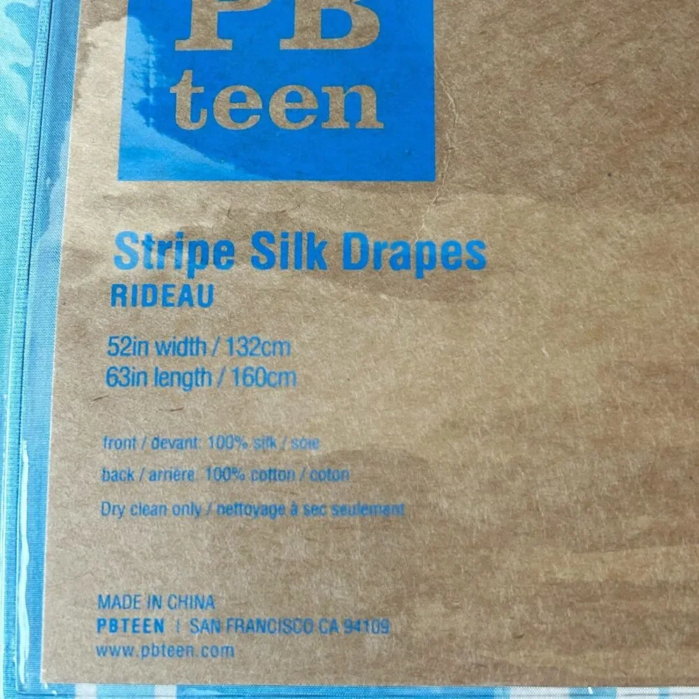 Pottery Barn Teen Blue Stripe Silk Drapes - 1 Panel 52